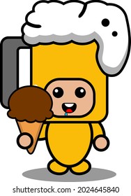 cute beer glass mascot costume doodle vector cartoon character eating ice cream