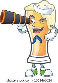 Cute beer glass with the sailor holding binocular mascot