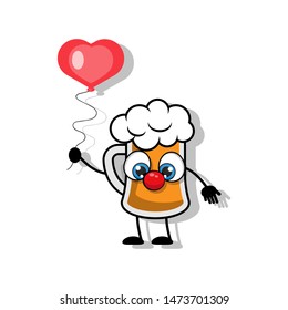 Cute beer with heart balloon in comic style. vector illustration.cartoon style. can be used for Valentines Day or Birthday