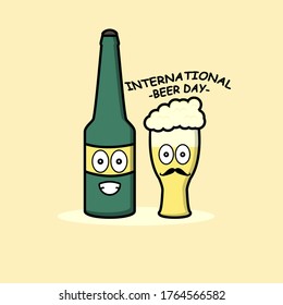 Cute beer mascot. International beer day. 