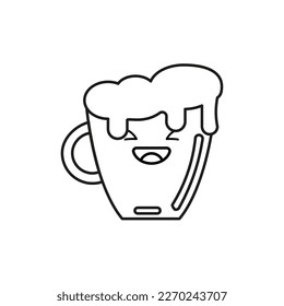 Cute beer mug  icon isolated on white background. Beer Symbol. Vector Design Illustration. Kawaii outline style.