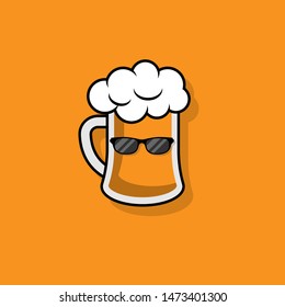 Cute beer with sunglasses in comic style. vector illustration.cartoon style