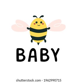 Cute Bees for Baby shower. Bee birthday party. Insect for newborn. Quote with funny bumble for invitation. Printable kid card