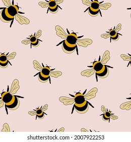 Cute bees for the background. Vector illustration. Bee Pattern