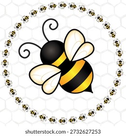 Cute bees border frame on white background page border