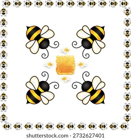 Quadro de borda de abelhas bonito na borda de página de fundo branca