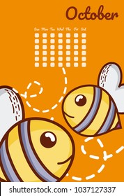 Cute bees calendar cartoon