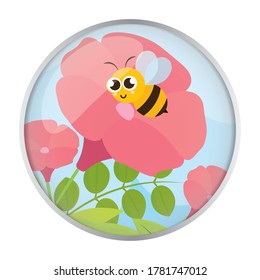 Cute bees cartoon over a flowers garden - Vector