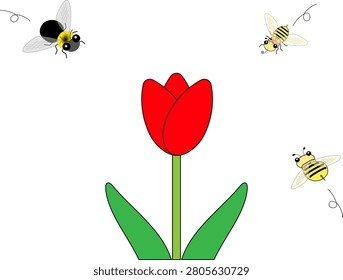 Cute bees gathering on a tulip