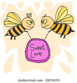 Cute bees holding a heart