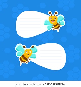 Cute Bees Holding White Empty Signboarda with Space for Text, Beekeeping Products Invitation Card, Advertising Banner, Flyer Design Cartoon Vector Illustration