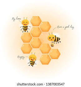 cute Bees and honey honeycombs