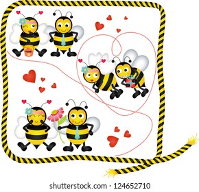 Cute bees in love of a digital collage