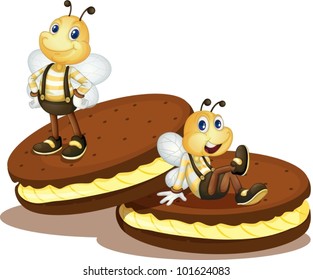 Cute bees on two biscuits