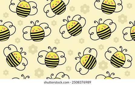 Design vetorial de fundo de padrão de abelhas bonito