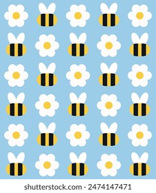 Cute bees seamless pattern design. Vector illustration.