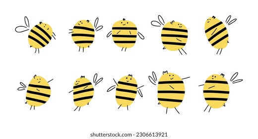 Cute bees. Vector illustration in flat style.