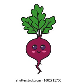 Cute beet character with face. Kawaii doodle beet isolated on white background. Stock vector illustration