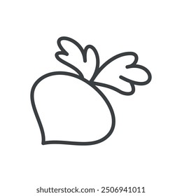 Cute beet icon. Hand drawn monochrome illustration of a beetroot isolated on a white background. Vector 10 EPS.