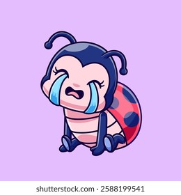 Cute Beetle Bug Crying Cartoon Vector Icon Illustration. Animal Nature Icon Concept Isolated Premium Vector. Flat Cartoon Style