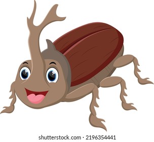 Cute Beetle Cartoon , Isolated On White Background