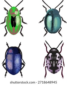 Colección linda de la ilustración del escarabajo con estilo simple y colorido