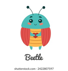 Cute beetle insect, cartoon character vector illustration.
