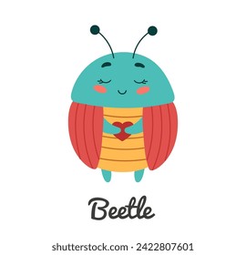 Cute beetle insect, cartoon character vector illustration.