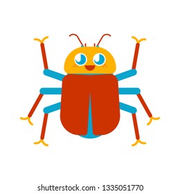Cute Beetle isolated. funny bug cartoon style. kids character. Childrens style. 