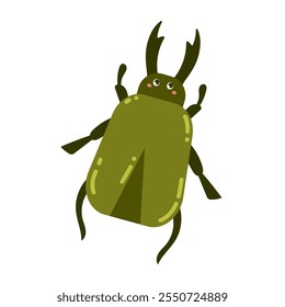 Cute beetle. Kawaii insect, bug, illustration for kids. Vector isolated on white background