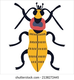 Escarabajo lindo en un fondo blanco y aislado. Estilo dibujado. Ilustración vectorial.