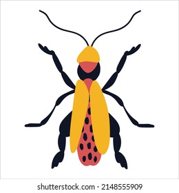 Cute beetle on a white, isolated background. Drawn style. Vector illustration.	