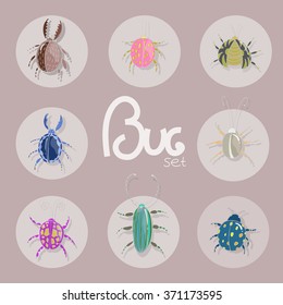 cute beetle set. cartoon insect. Pads. Vector. Arthropod.