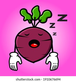 cute beetroot cartoon mascot character funny expression tired and sleeping 
