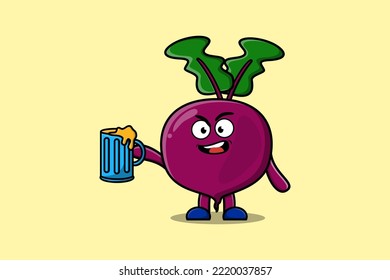 Cute Beetroot cartoon mascot character with beer glass and cute stylish design flat illustration