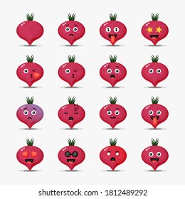 Cute beetroot with emoticons set