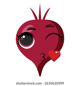 Cute beetroot with kissing face and heart Perfect for health food packaging, vegetarian recipes, organic branding, farm visuals, and eco-themed projects