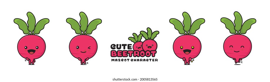 cute beetroot mascot, with different facial expressions and poses, isolated on a white background