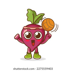 cute beetroot playing basketball icon illustration vector graphic