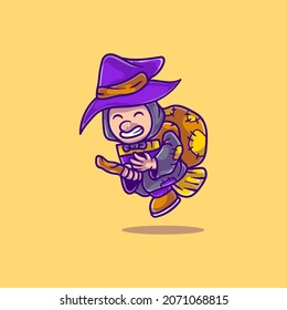 cute befana old witch illustration handing out gifts, suitable for a cute old witch t-shirt or mascot design