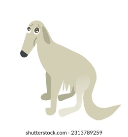 Zartes beiges Borzoi Hundememe. Vektorgrafik eines Hundes, dessen Maulkorb ziemlich lang ist. Er ist traurig. Illustration einzeln auf weißem Hintergrund