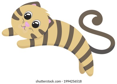 cute beige kitten with brown stripes like a tiger jumping, vector illustration in flat style, pet