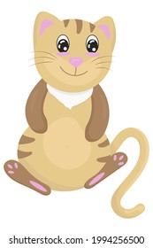 cute beige plump cat sitting and looking, vector illustration in flat style, pet