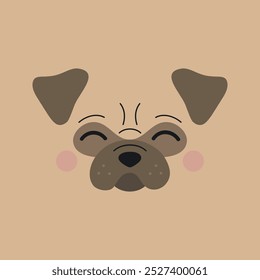 Ilustração de vetor de cachorro pug bege bonito. Ícone Pug head isolado no fundo bege.