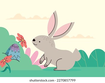 cute beige rabbit in the garden character