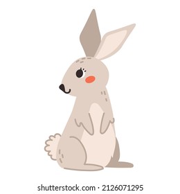 Cute beige rabbit isolated on a white background. Cartoon vector illustration. 
