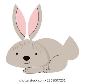 cute beige rabbit lying character