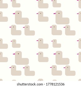 Cute beige retro ducks seamless pattern design on white background. Perfect for fabric, textile, kids fashion. Surface pattern design.