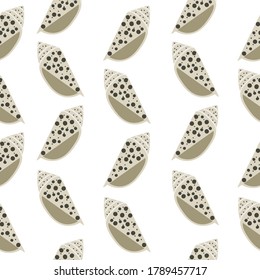 Cute beige seashell hand drawn illustration seamless patterm  on white background for greeting card, fashion print and wrapping paper