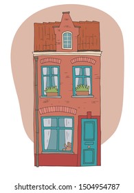 Cute belgian brick house. Hand-drawn vector illustration.